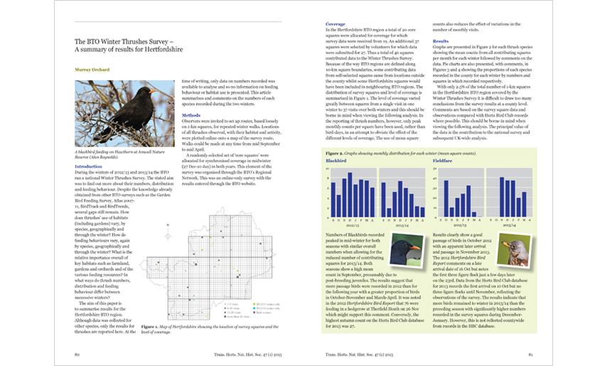 Double page spread from The Hertfordshire Bird Report